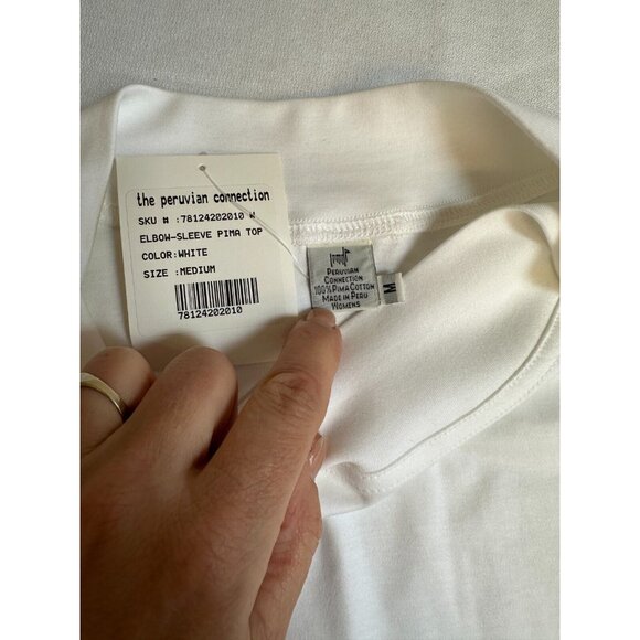 Peruvian Connection Pant Set Pima Cotton White Top is Medium Pants are Small NEW - Picture 9 of 15